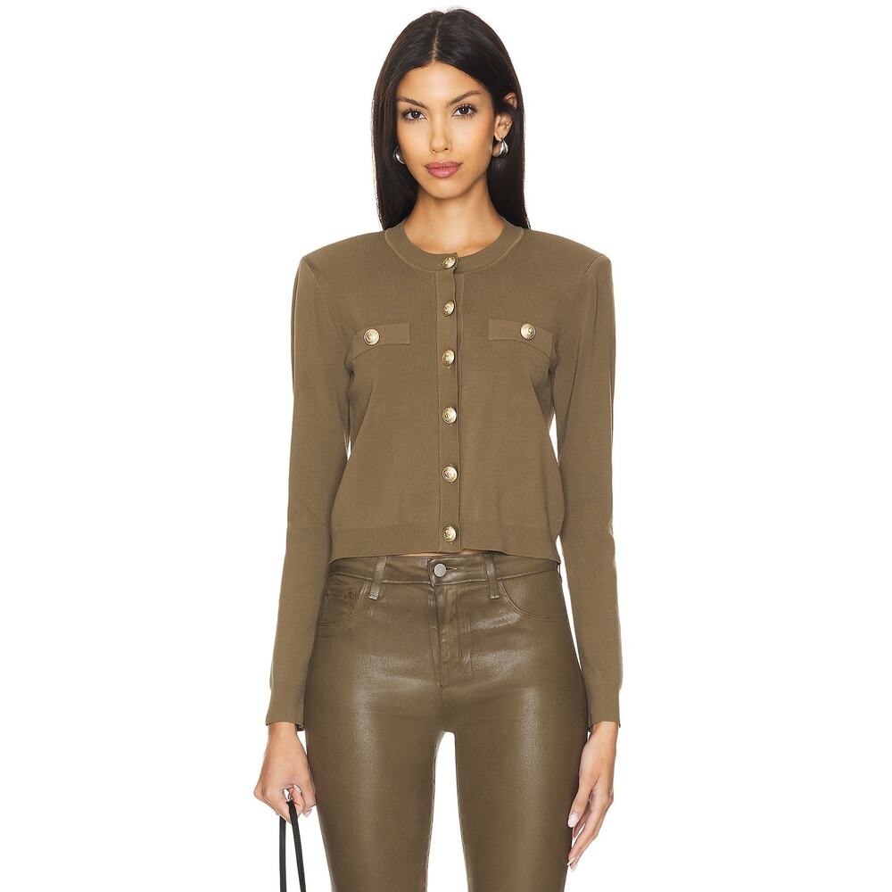 L'Agence Toulouse Crop Cardigan Sweater Pine & Gold Women's Size Large NWT